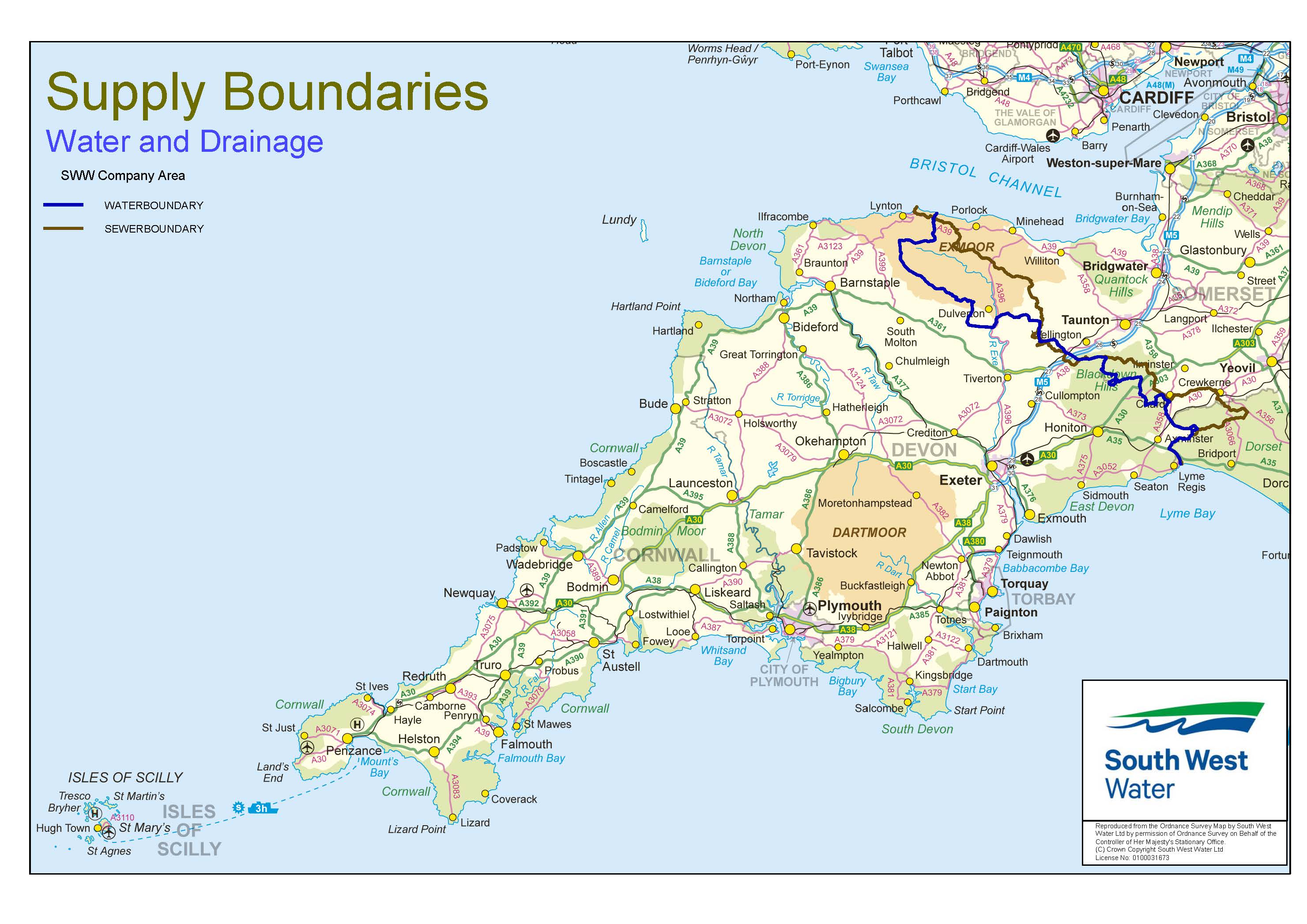 Map showing which areas South West Water serves